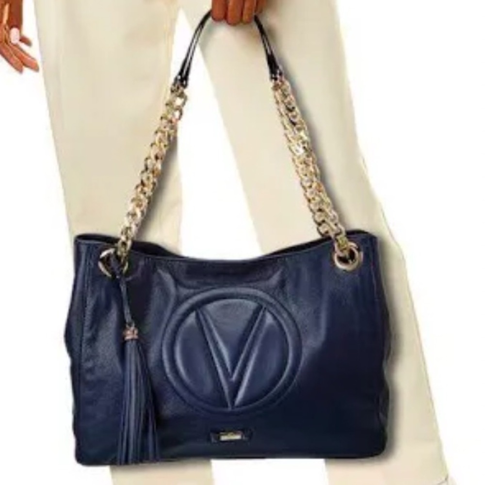 Mario Valentino Black Shoulder Bag with Gold Chain